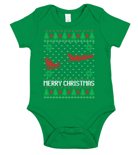 Airplane Christmas ugly sweater design Short Sleeve Baby One-Piece
