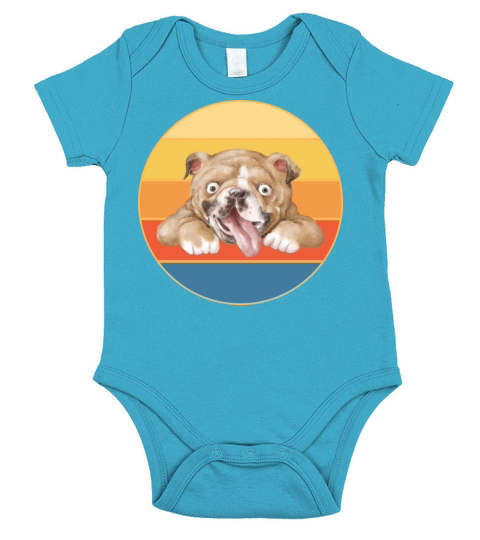 Bulldog Dog Breed Vintage Retro Sunset Short Sleeve Baby One-Piece
