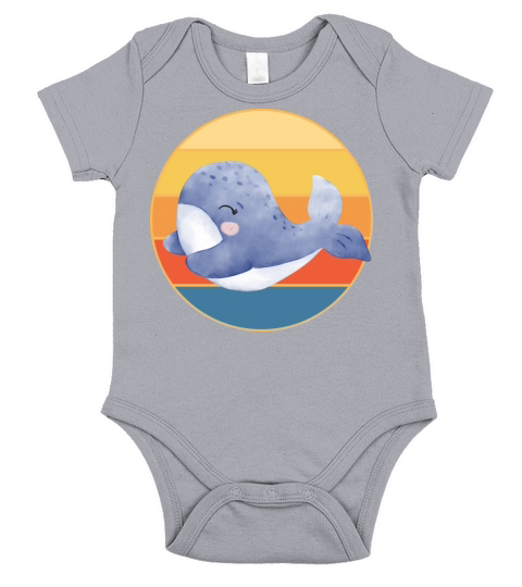 Cute Kawaii Whale Retro Sunset Vintage Ocean Short Sleeve Baby One-Piece