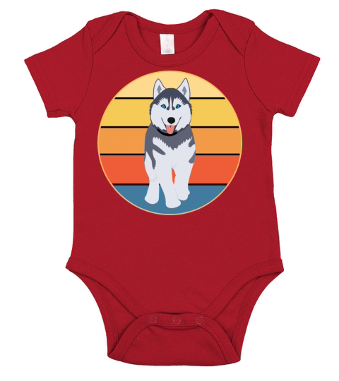 Funny Kawaii Cute Husky Dog Vintage Retro Sunset Short Sleeve Baby One-Piece