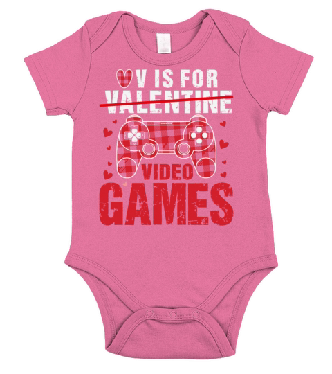 Funny V Is For Video Games Valentines Day Gamer Short Sleeve Baby One-Piece