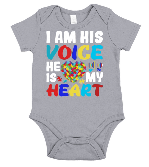 I Am His Voice He Is My Heart Autism Awareness Son Short Sleeve Baby One-Piece