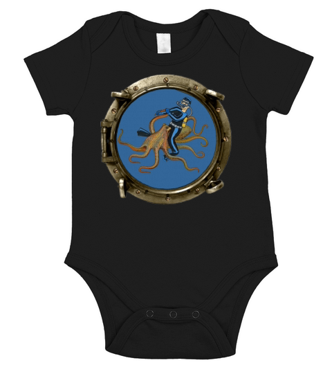 Porthole View of a SCUBA Diver Riding an Octopus Short Sleeve Baby One-Piece