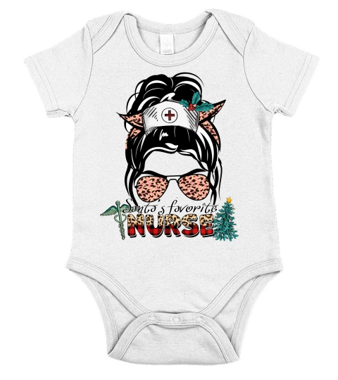Santas Favorite Nurse Messy Bun Short Sleeve Baby One-Piece