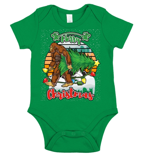 Sunset Bigfoot Christmas Tree Lights Xmas Short Sleeve Baby One-Piece