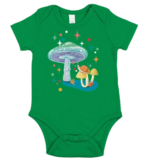 Vintage cozy green mushroom and snail Short Sleeve Baby One-Piece
