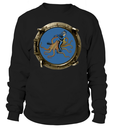 Porthole View of a SCUBA Diver Riding an Octopus Sweatshirt Unisex
