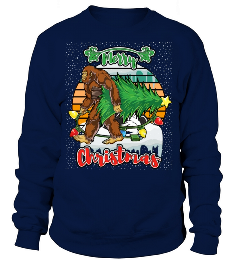 Sunset Bigfoot Christmas Tree Lights Xmas Sweatshirt Unisex