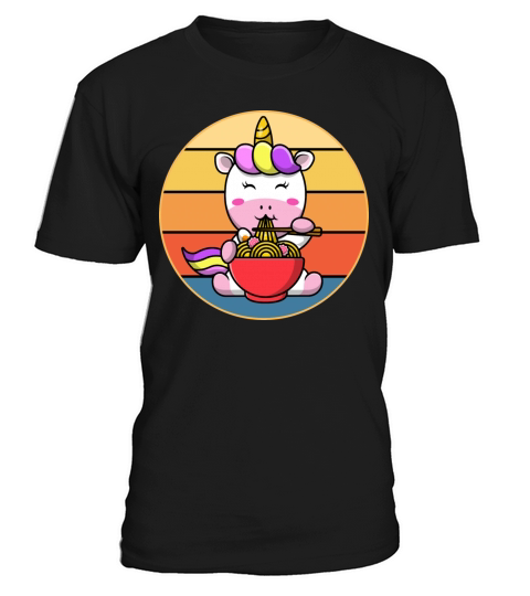 Cute Unicorn Eating Ramen Vintage Retro Sunset T-Shirt Unisex