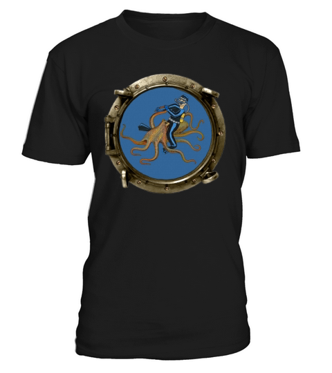Porthole View of a SCUBA Diver Riding an Octopus T-Shirt Unisex