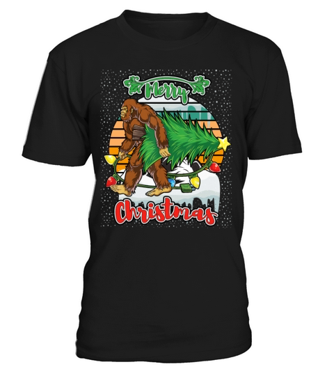 Sunset Bigfoot Christmas Tree Lights Xmas T-Shirt Unisex