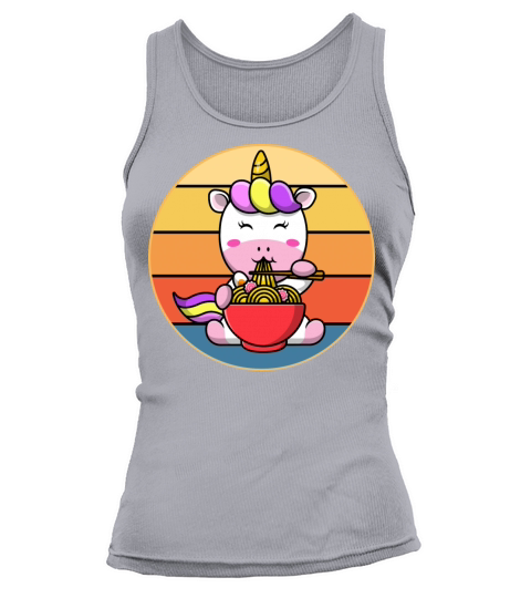 Cute Unicorn Eating Ramen Vintage Retro Sunset Tank top Woman