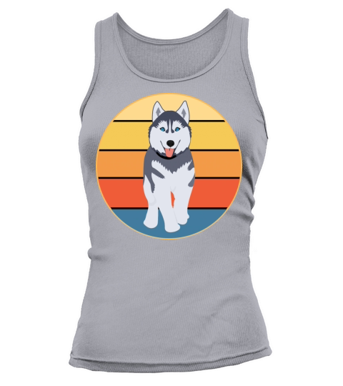 Funny Kawaii Cute Husky Dog Vintage Retro Sunset Tank top Woman