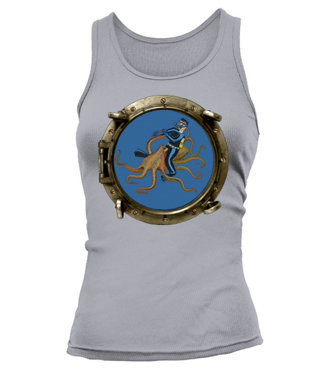 Porthole View of a SCUBA Diver Riding an Octopus Tank top Woman