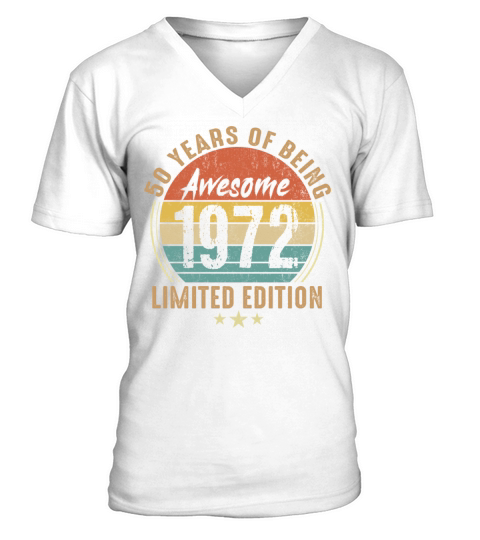 50th Birthday Retro Limited Edition 1972 Vintage V-Neck T-shirt