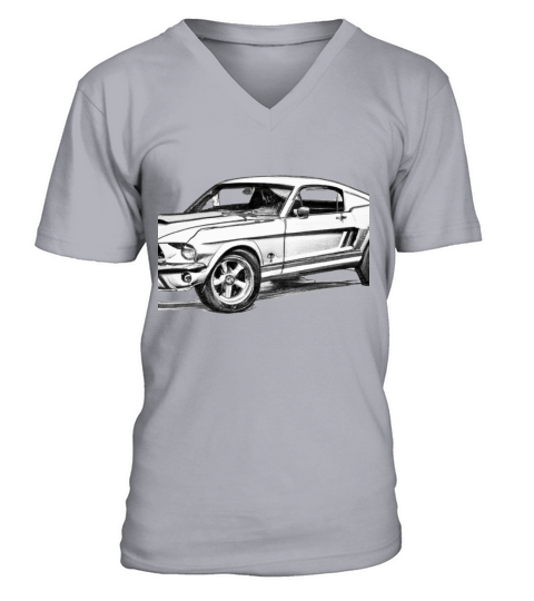 a hand drawn sketch of a 1966 ford mustang V-Neck T-shirt