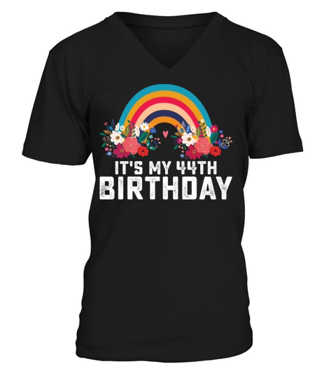 Boho Rainbow Its My 44th Birthday V-Neck T-shirt