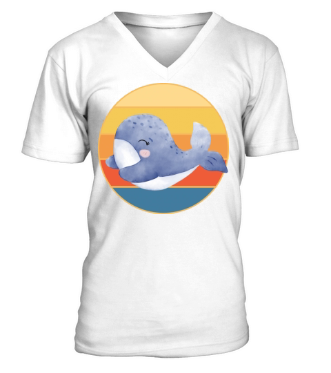Cute Kawaii Whale Retro Sunset Vintage Ocean V-Neck T-shirt
