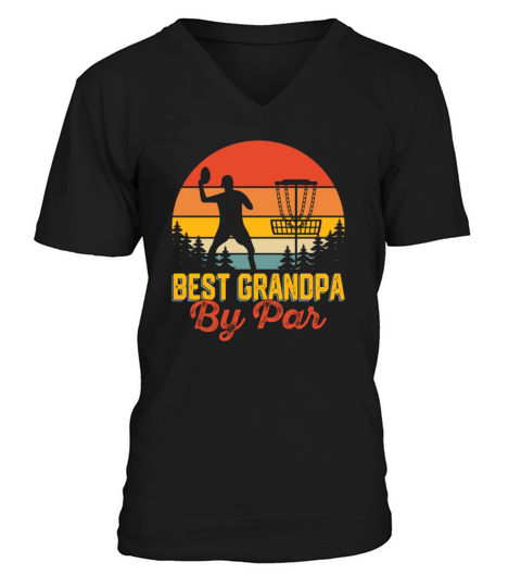 Funny Saying Vintage Best Grandpa By Par Disc Golf V-Neck T-shirt