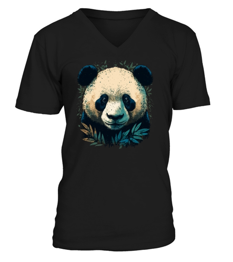 Panda with Bamboo Leaths V-Neck T-shirt