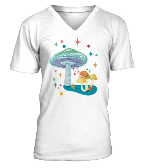 Vintage cozy green mushroom and snail V-Neck T-shirt