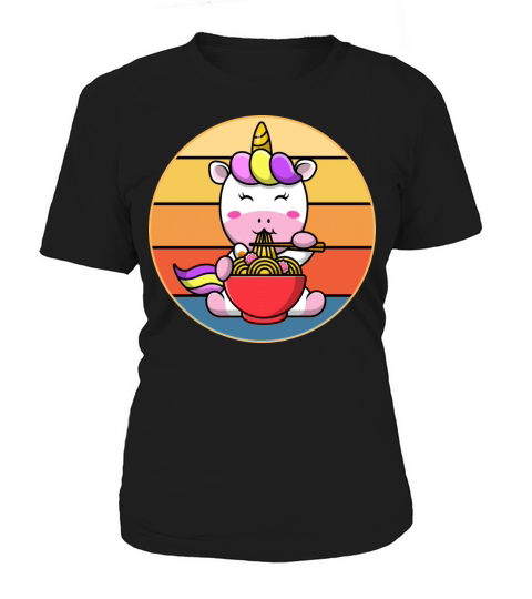 Cute Unicorn Eating Ramen Vintage Retro Sunset Women's T-Shirt