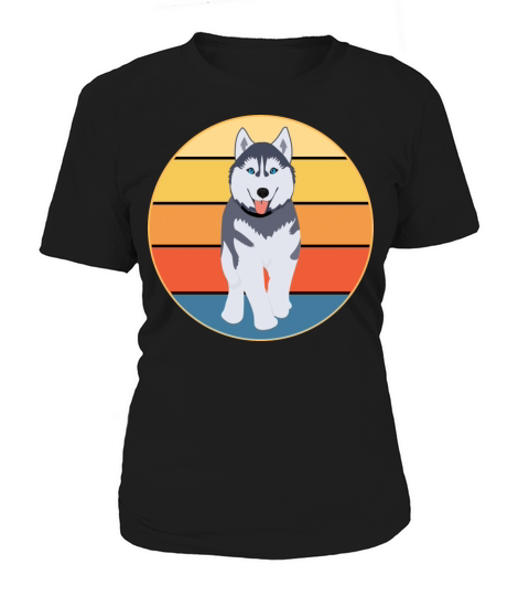 Funny Kawaii Cute Husky Dog Vintage Retro Sunset Women's T-Shirt