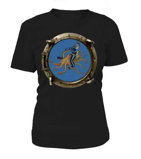Porthole View of a SCUBA Diver Riding an Octopus Women's T-Shirt