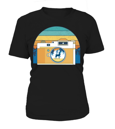 Retro Camera With Deer And Mountains Photographer Women's T-Shirt