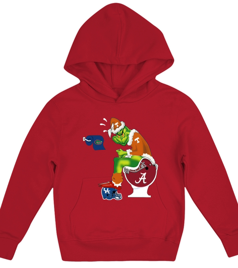 Grinch Santa Tennessee sitting on Alabama Crimson Tide toilet Kids Hoodie