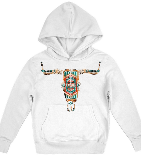 Vintage Aztec Indian Pattern Bull Skull Cowgirl Kids Hoodie