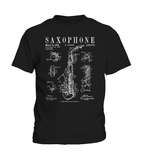 Saxophone Old Vintage Patent Drawing Print Kids T-Shirt