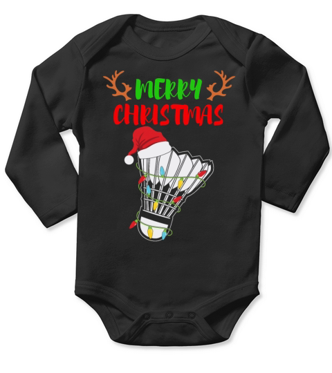 Badminton Christmas Lights Santa Hat Long Sleeve Baby One-Piece