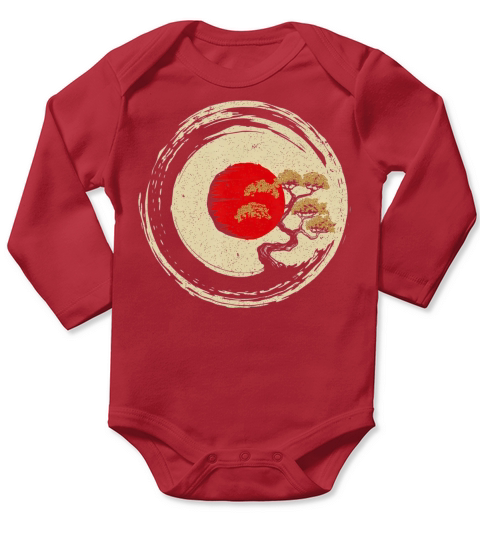Bonsai Tree In Japanese Zen Buddhist Enso Circle Long Sleeve Baby One-Piece