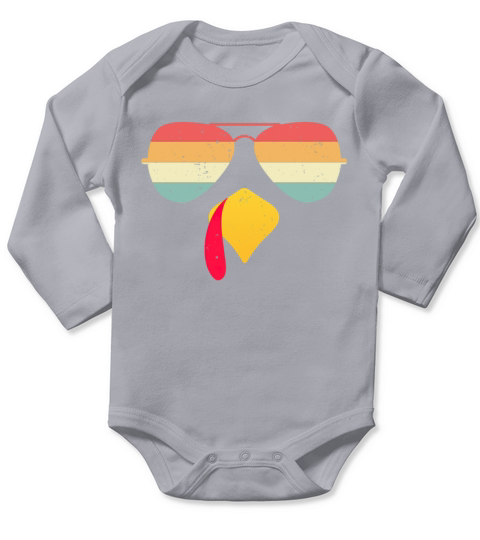 Cool Turkey Face With Sunglasses Funny Thanksgivin Long Sleeve Baby One-Piece