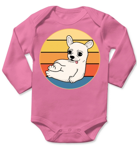 Cute Chihuahua Dog Breed Vintage Retro Sunset Long Sleeve Baby One-Piece