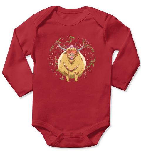 Cute Chubby Flower Cow Funny Highland Cattle Farm Long Sleeve Baby One-Piece