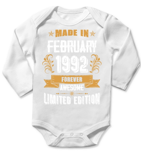 February 1992 Vintage Birthday Present Long Sleeve Baby One-Piece