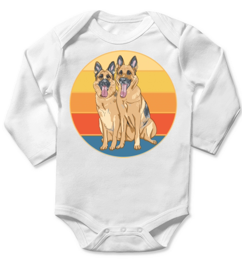 German Shepherd Dog Breed Vintage Retro Sunset Long Sleeve Baby One-Piece