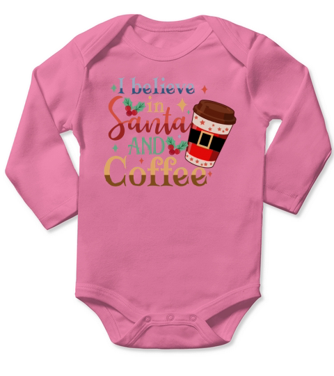 I Believe In Santa And Coffee lovers Retro Christmas Long Sleeve Baby One-Piece