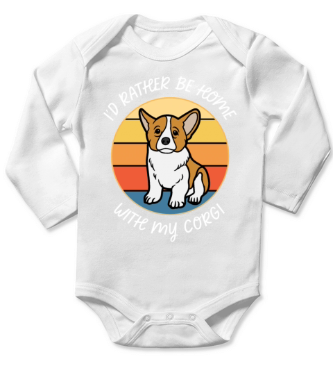 Id Rather Be Home With My Corgi Retro Sunset Long Sleeve Baby One-Piece