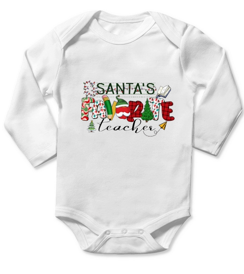 Teacher Christmas Santas favorite teacher Long Sleeve Baby One-Piece