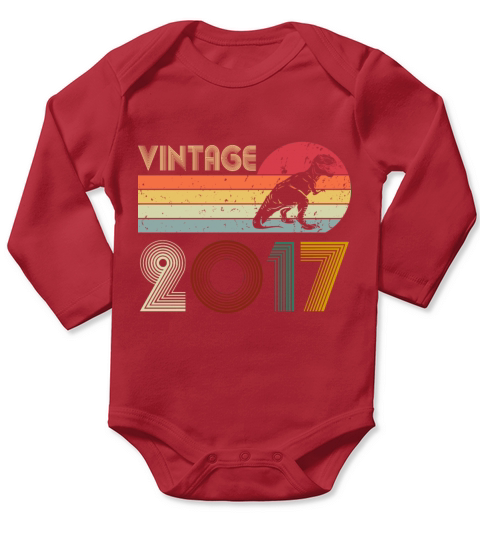Vintage 2017 5th Birthday Boy 5 Years Old Dinosaur Long Sleeve Baby One-Piece