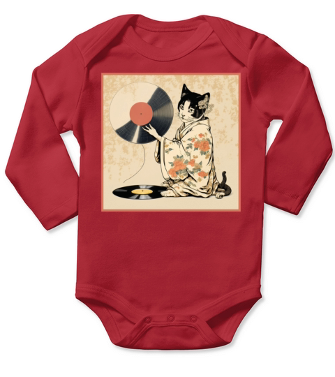 Vinyl Record Player Cat Owner Record Collector Long Sleeve Baby One-Piece