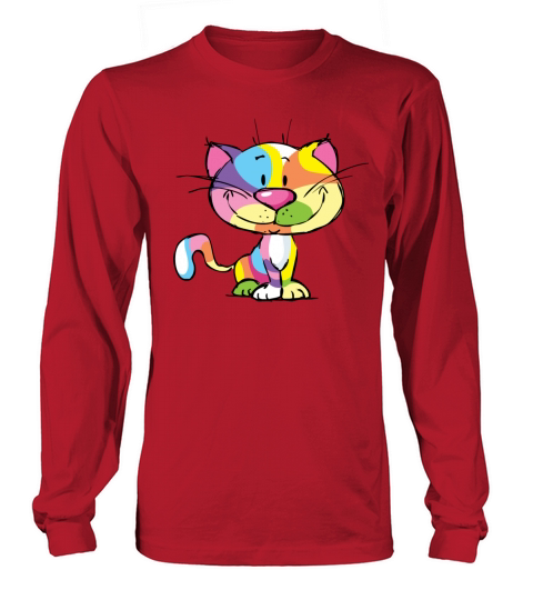 Cute Kitty Cartoon Colorful Pop Art Design Long sleeved Unisex
