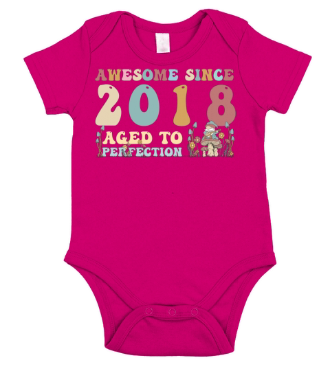 Awesome since 2018 - 5th Birthday - 2023 Groovy Short Sleeve Baby One-Piece