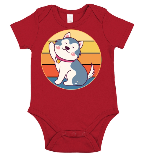 Funny Kawaii Cute Husky Dog Vintage Retro Sunset Short Sleeve Baby One-Piece