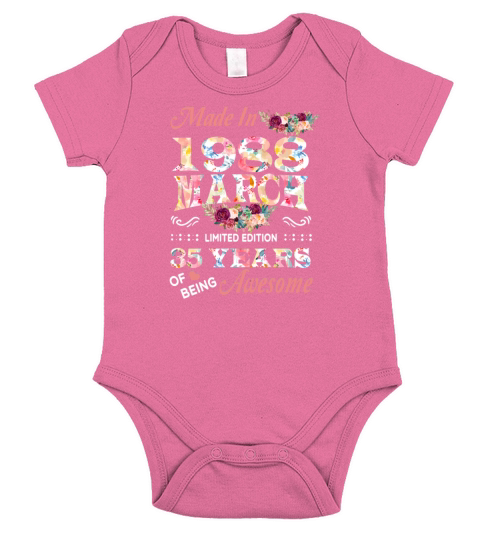 March 1988 Flower 35 Years Of Being Awesome Short Sleeve Baby One-Piece