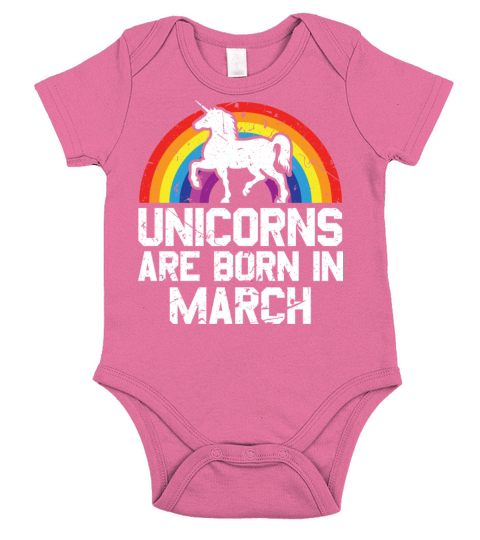Unicorns Are Born In March Shirt Birthday Month Short Sleeve Baby One-Piece