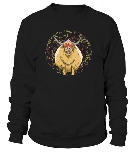 Cute Chubby Flower Cow Funny Highland Cattle Farm Sweatshirt Unisex